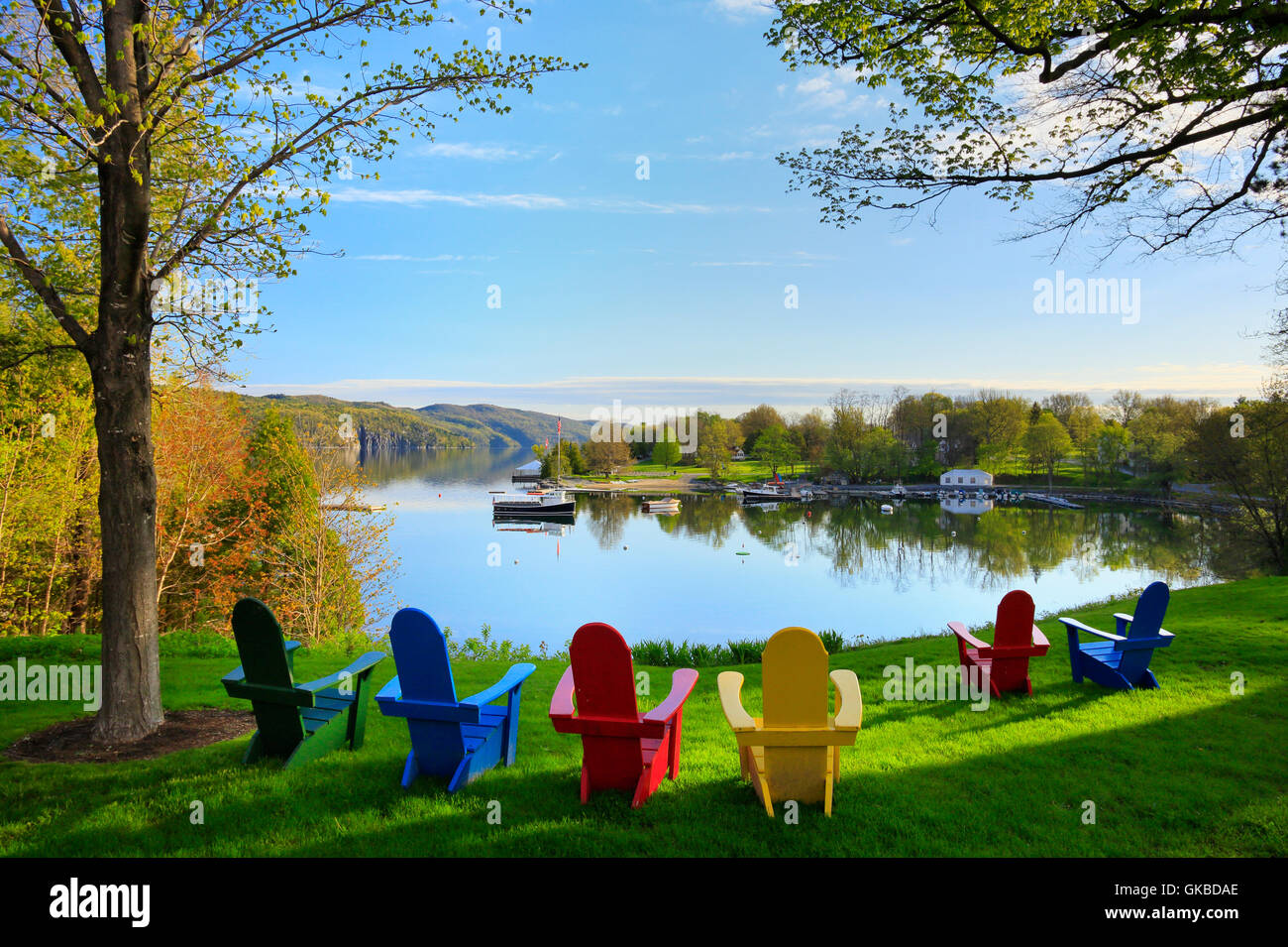 Basin Harbor Club, View of Lake Champlain and the Adirondack Mountains, Vergennes, Vermont, USA