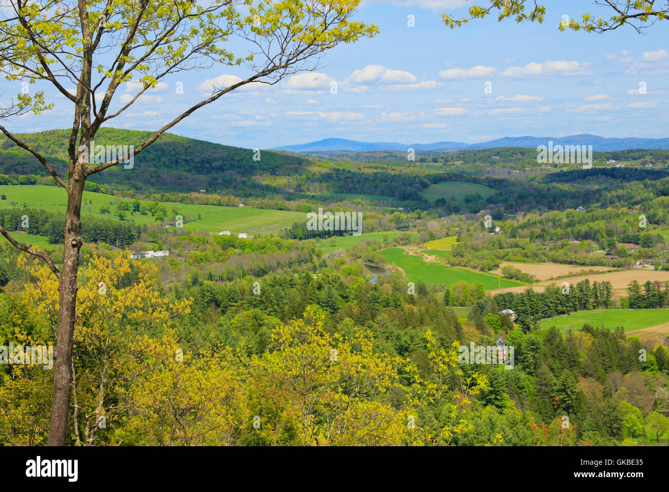 Mount Tom Road Overlook of Woodstock, Marsh-Billings-Rockefeller National Historical Park, Woodstock, Vermont, USA Stock Photo