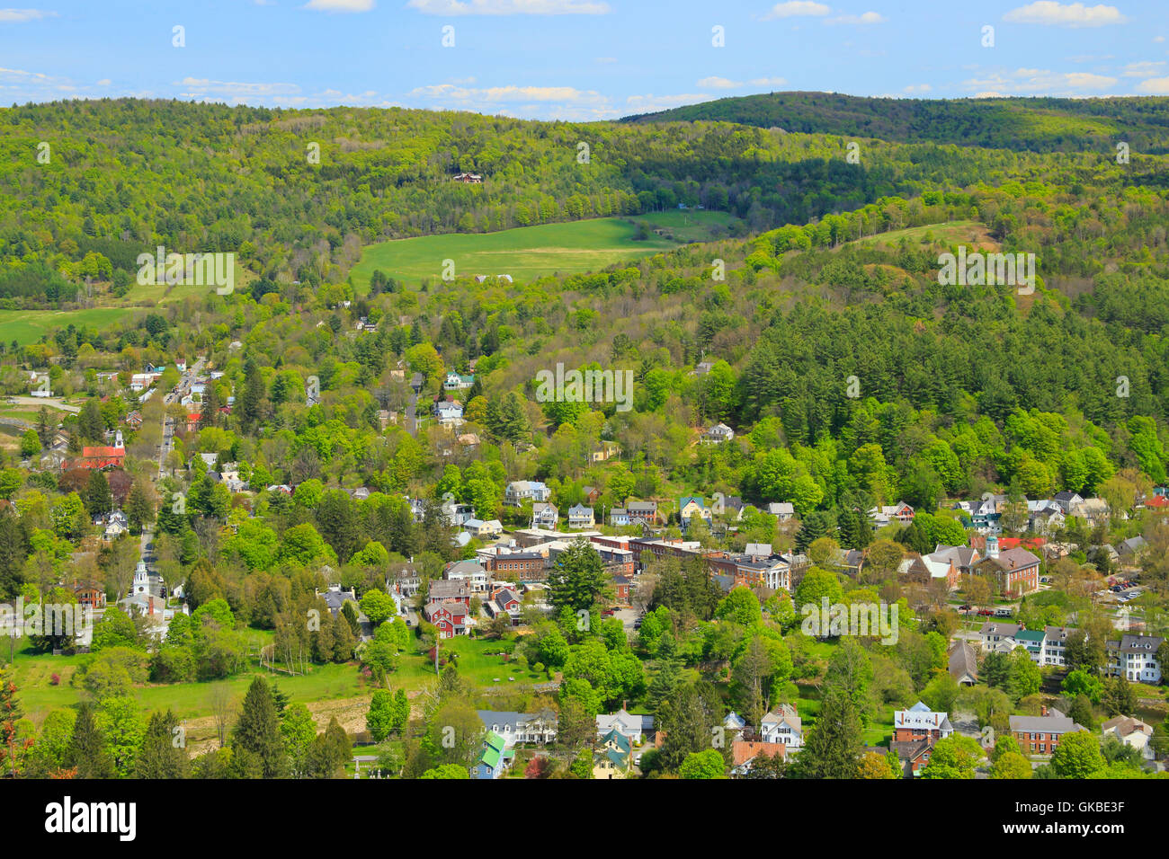 Mount Tom Road Overlook of Woodstock, Marsh-Billings-Rockefeller National Historical Park, Woodstock, Vermont, USA Stock Photo