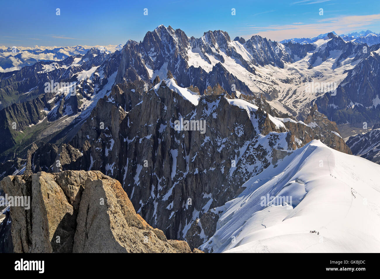 Climbers on French Alps Mountains near Aiguille du Midi, France, Europe Stock Photo