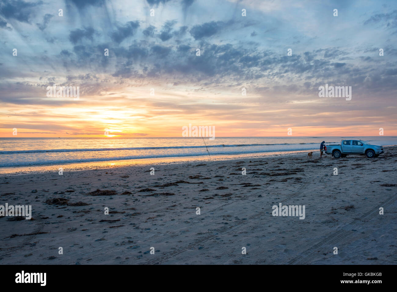 Sunset at Adelaide's Aldinga Beach where people can bring their cars