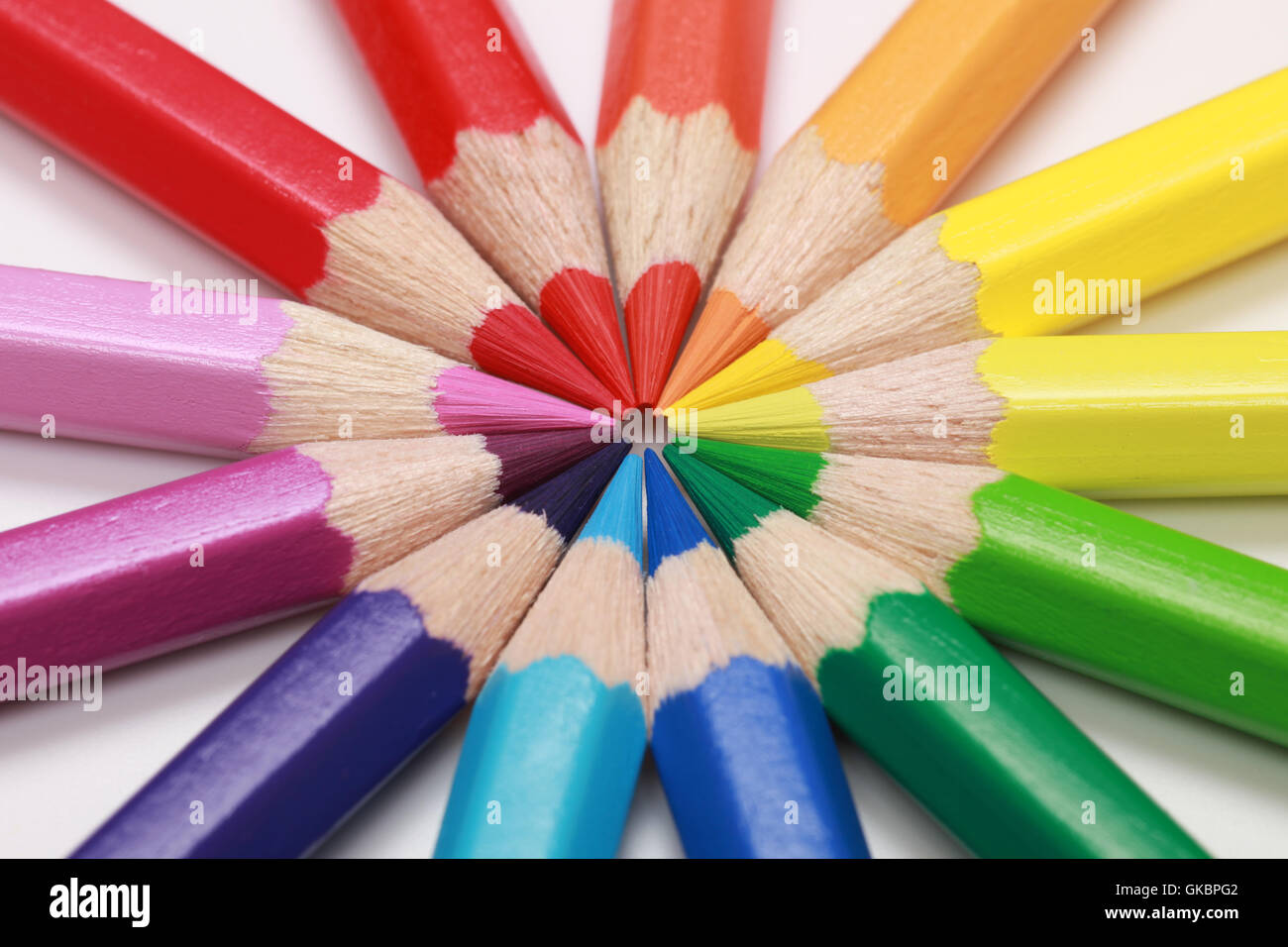 circle of bright color pencils Stock Photo