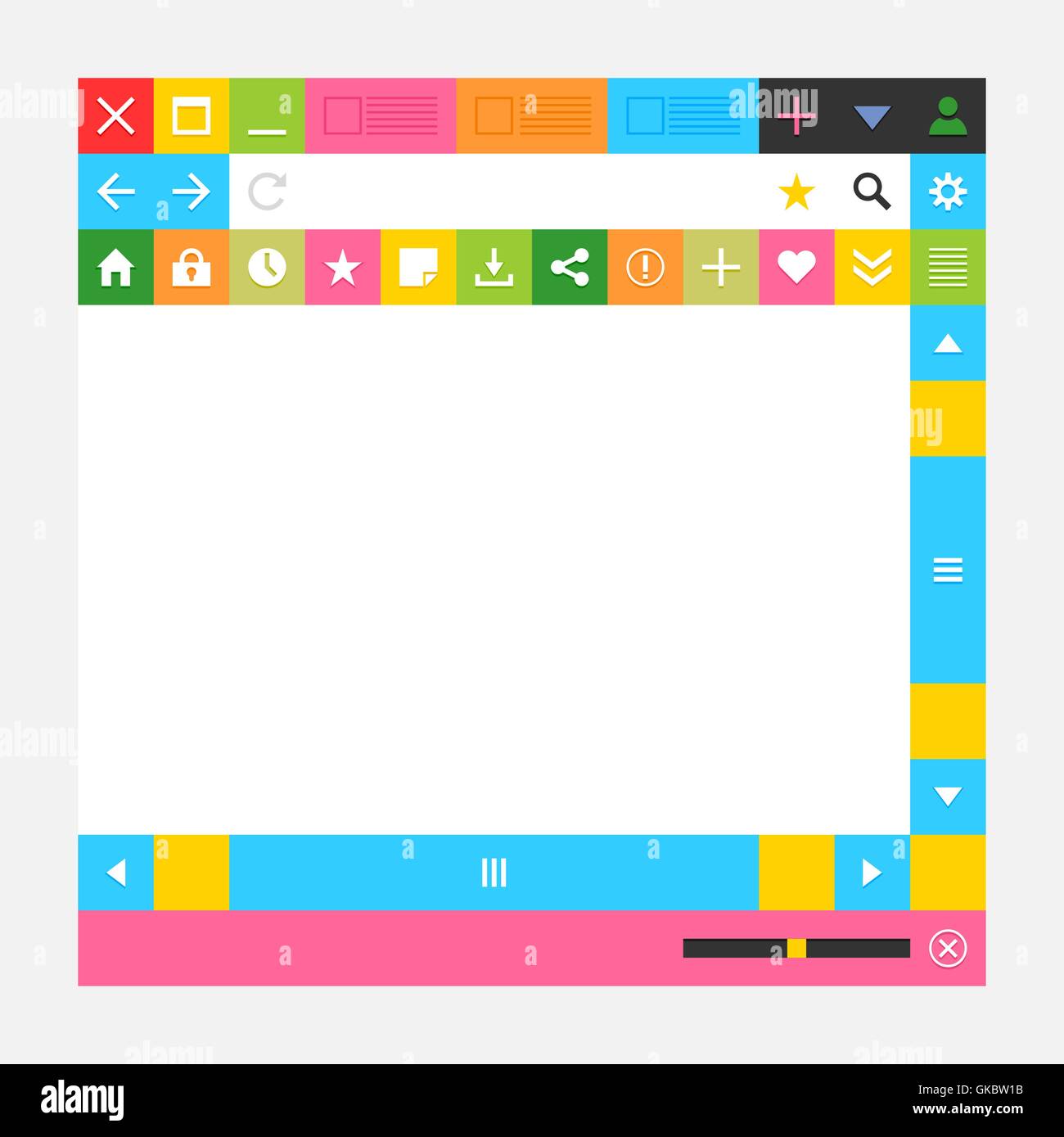Flat web browser window with additional buttons. New minimal metro cute simply style. Solid plain flat tile. Stock Vector