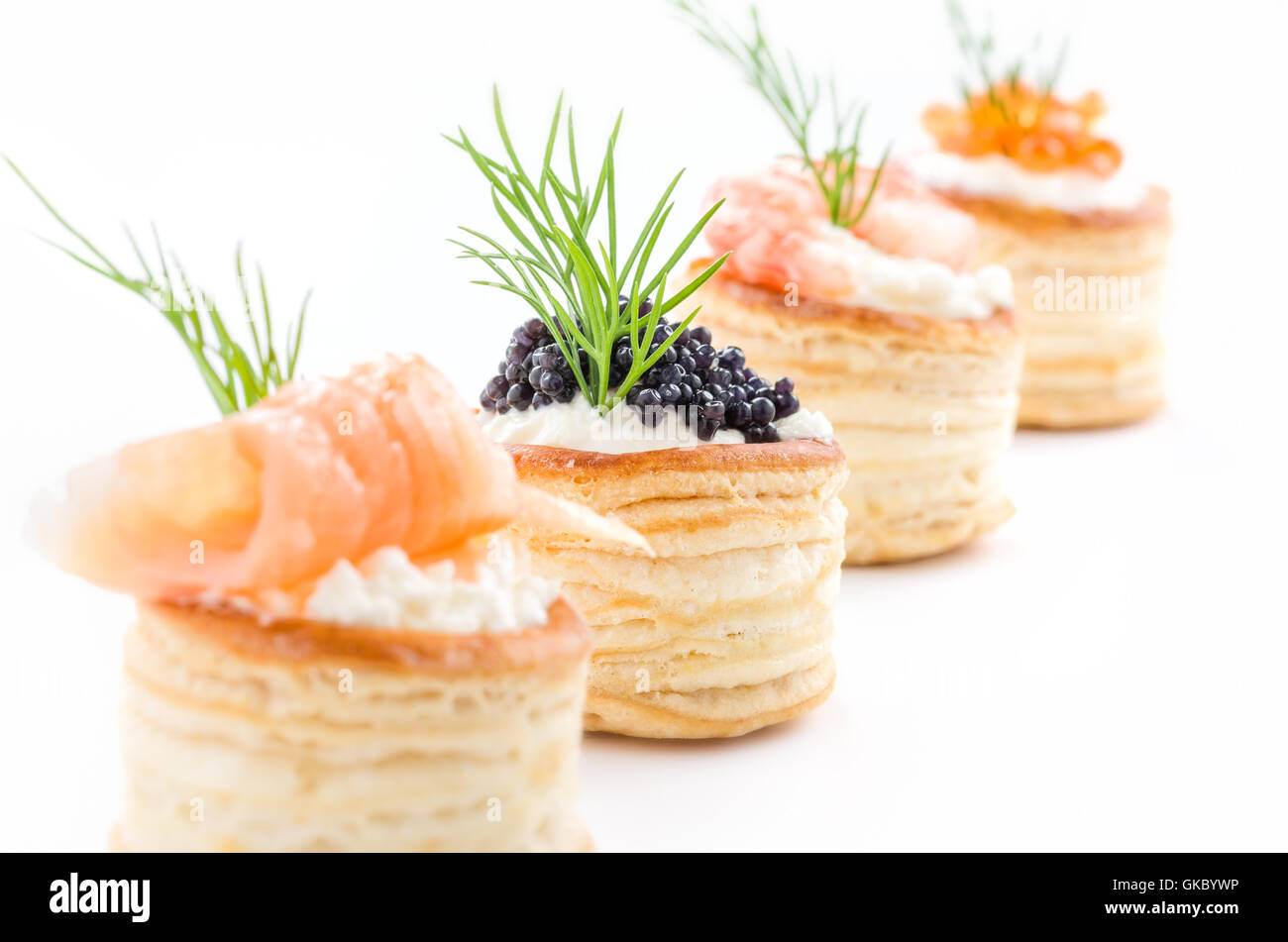 pies with salmon,caviar and shrimp Stock Photo Alamy