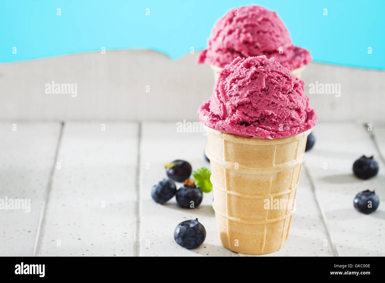 blueberry ice cream in waffle before others Stock Photo Alamy