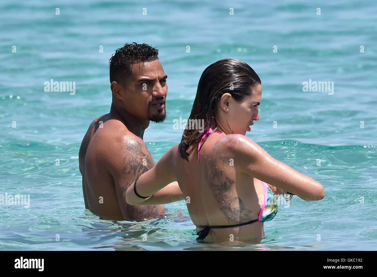 Kevin-Prince Boateng with his wife Melissa Satta and their son Maddox  enjoying a holiday at the white club beach in Sardinia Featuring:  Kevin-Prince Boateng, Melissa Satta, Maddox Prince Boateng Where: Sardinia,  Italy