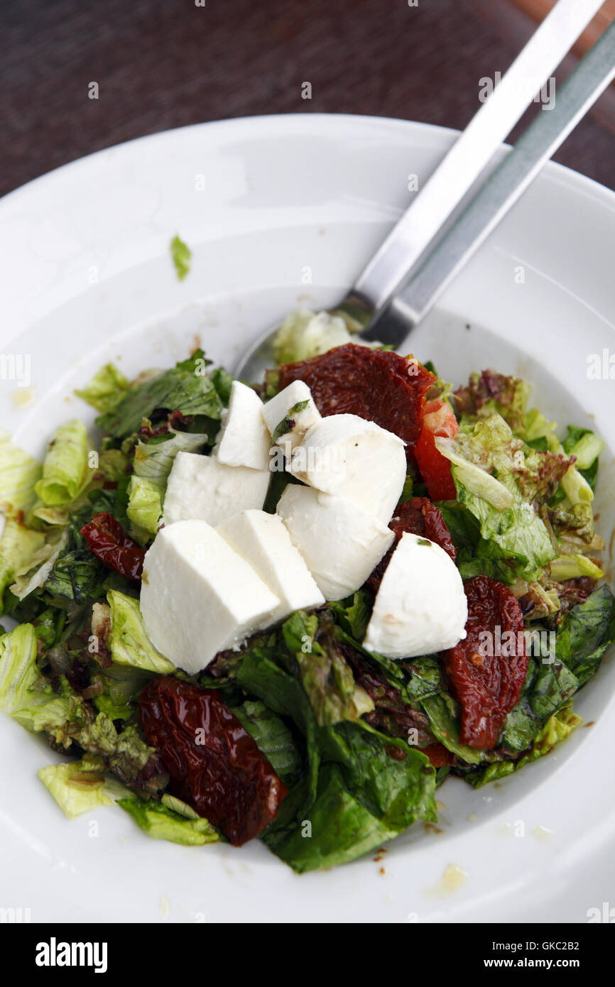 Restaurant Fillet in Drama, Greece. Mozzarella salad Stock Photo