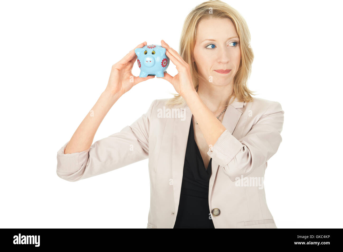 young woman with piggy bank Stock Photo - Alamy