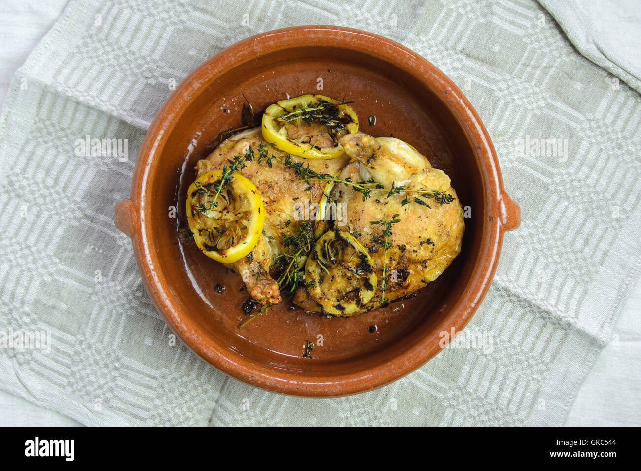 Roasted chicken with herbs Stock Photo