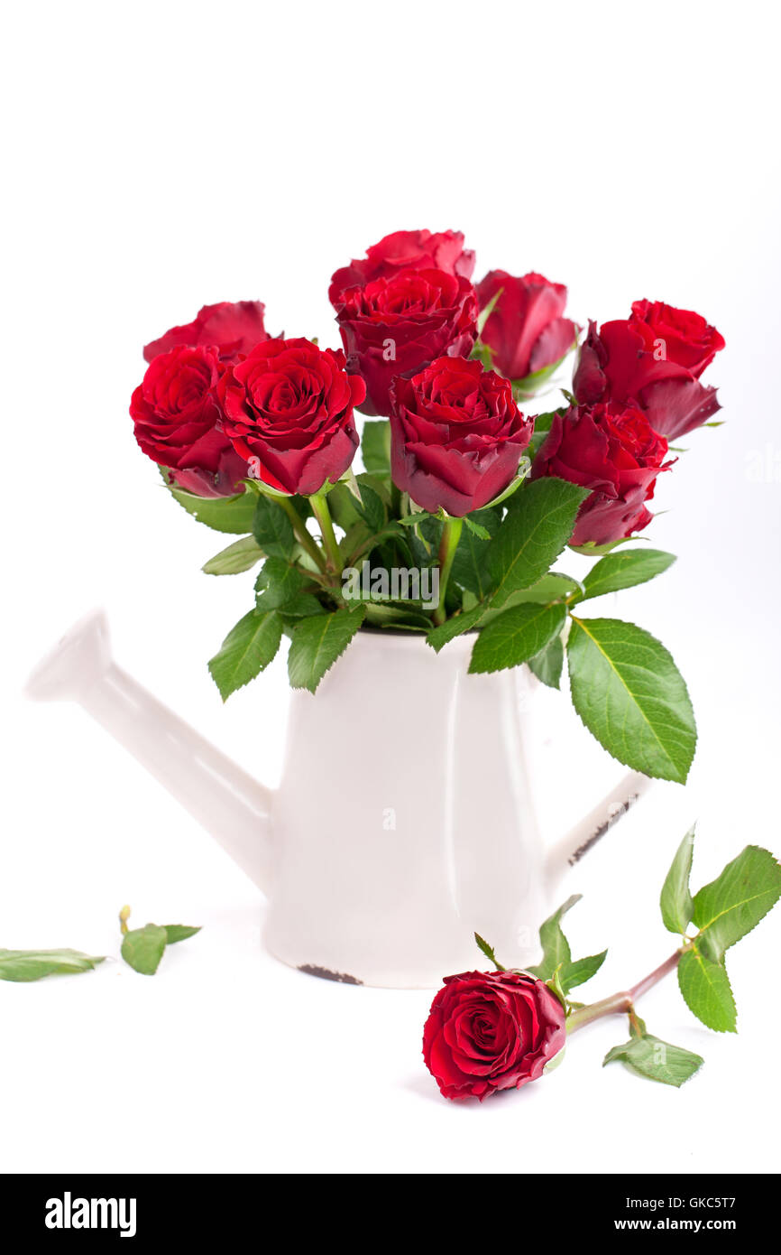 red roses in a vase Stock Photo