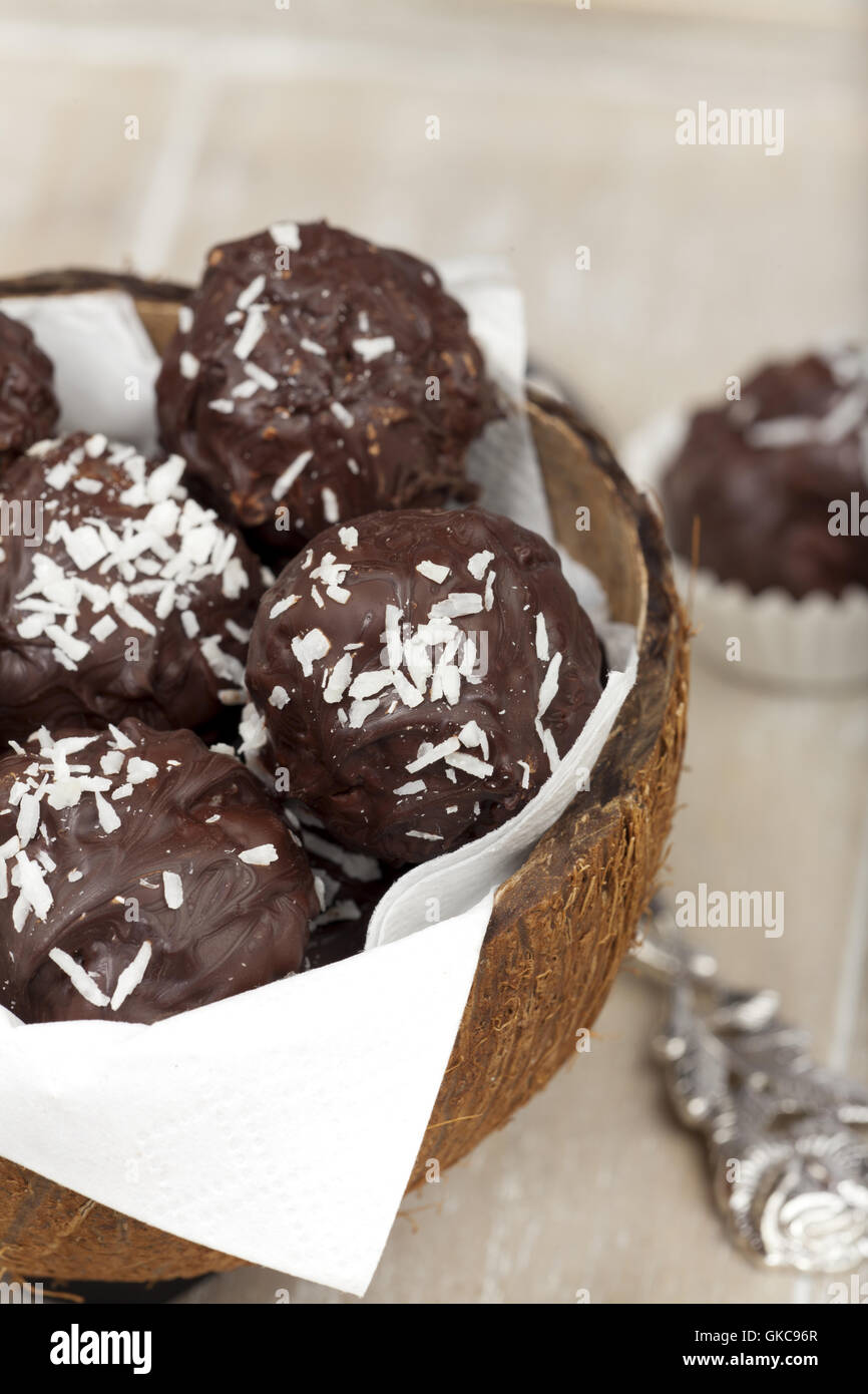 coconut rice pudding truffles - coconut milk rice truffles Stock Photo