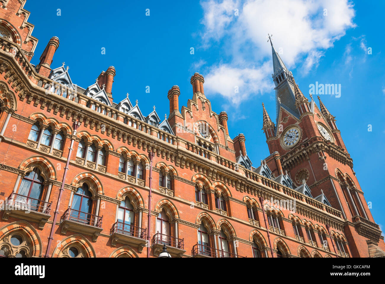 St Pancras Hotel London, the Victorian Gothic Revival style St Pancras Hotel at King's Cross, London, UK. Stock Photo
