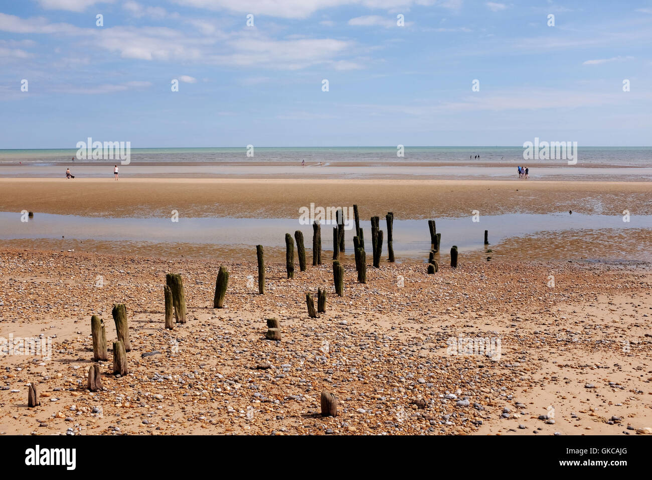 Winchelsea Beach near Rye and Hastings East Sussex UK with old sea defences Stock Photo