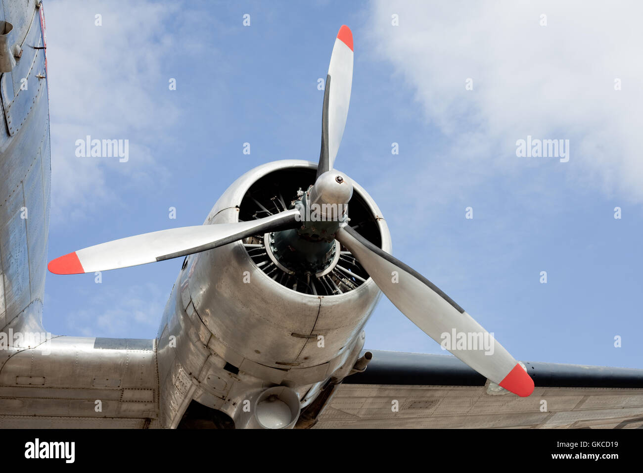 Propeller engine of vintage airplane DC-3 Stock Photo