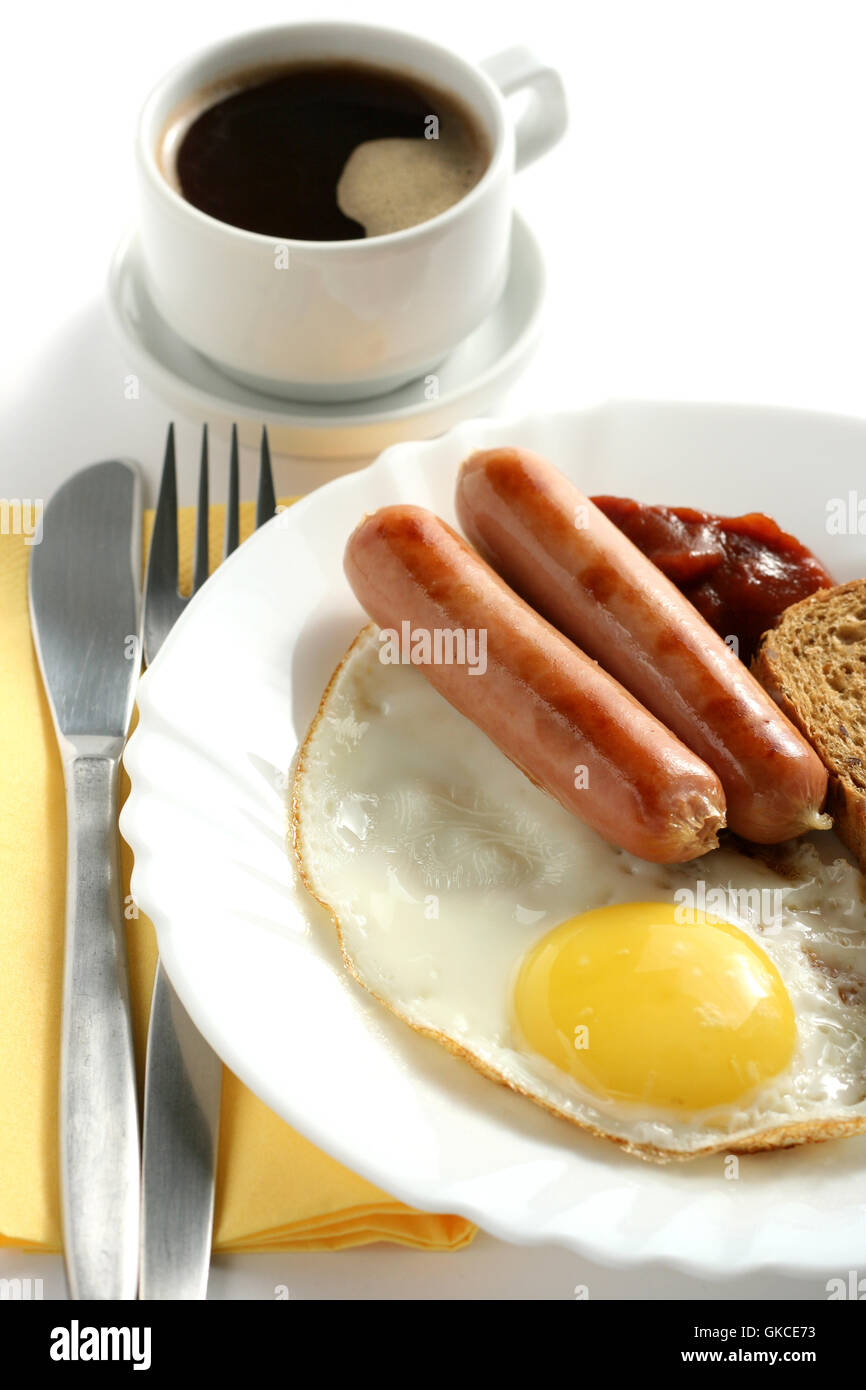 sausage with egg and a cup of coffee Stock Photo