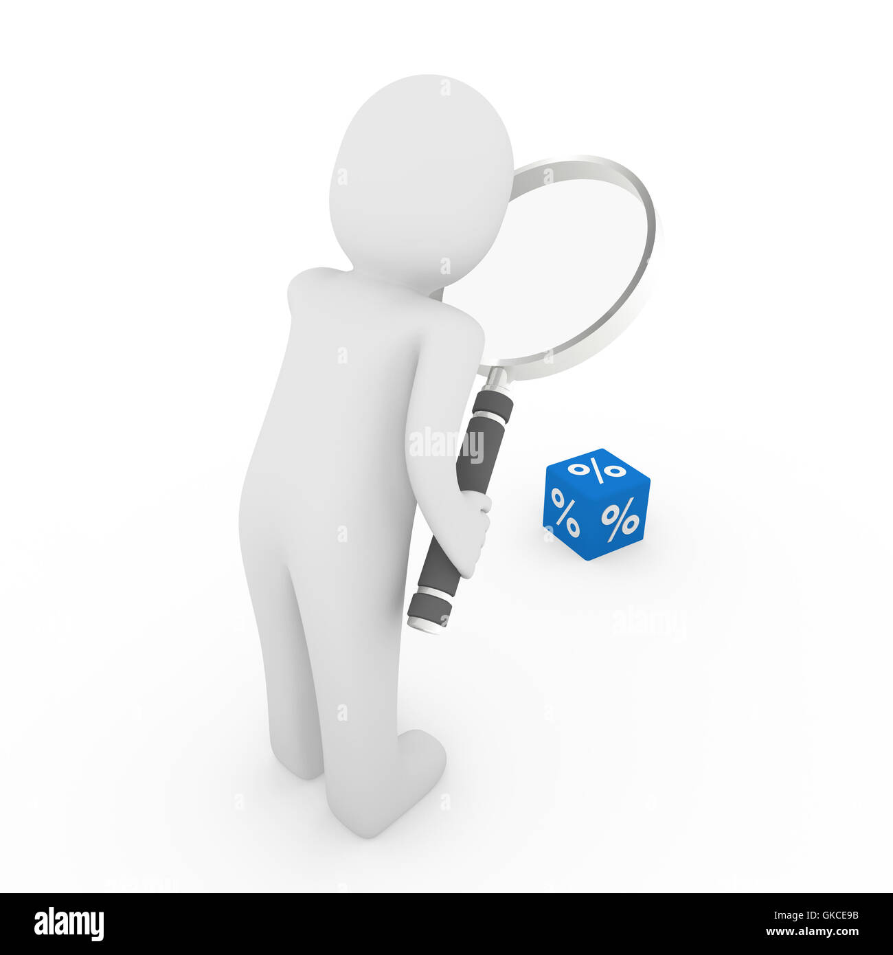 3d man sale cube loupe percent Stock Photo