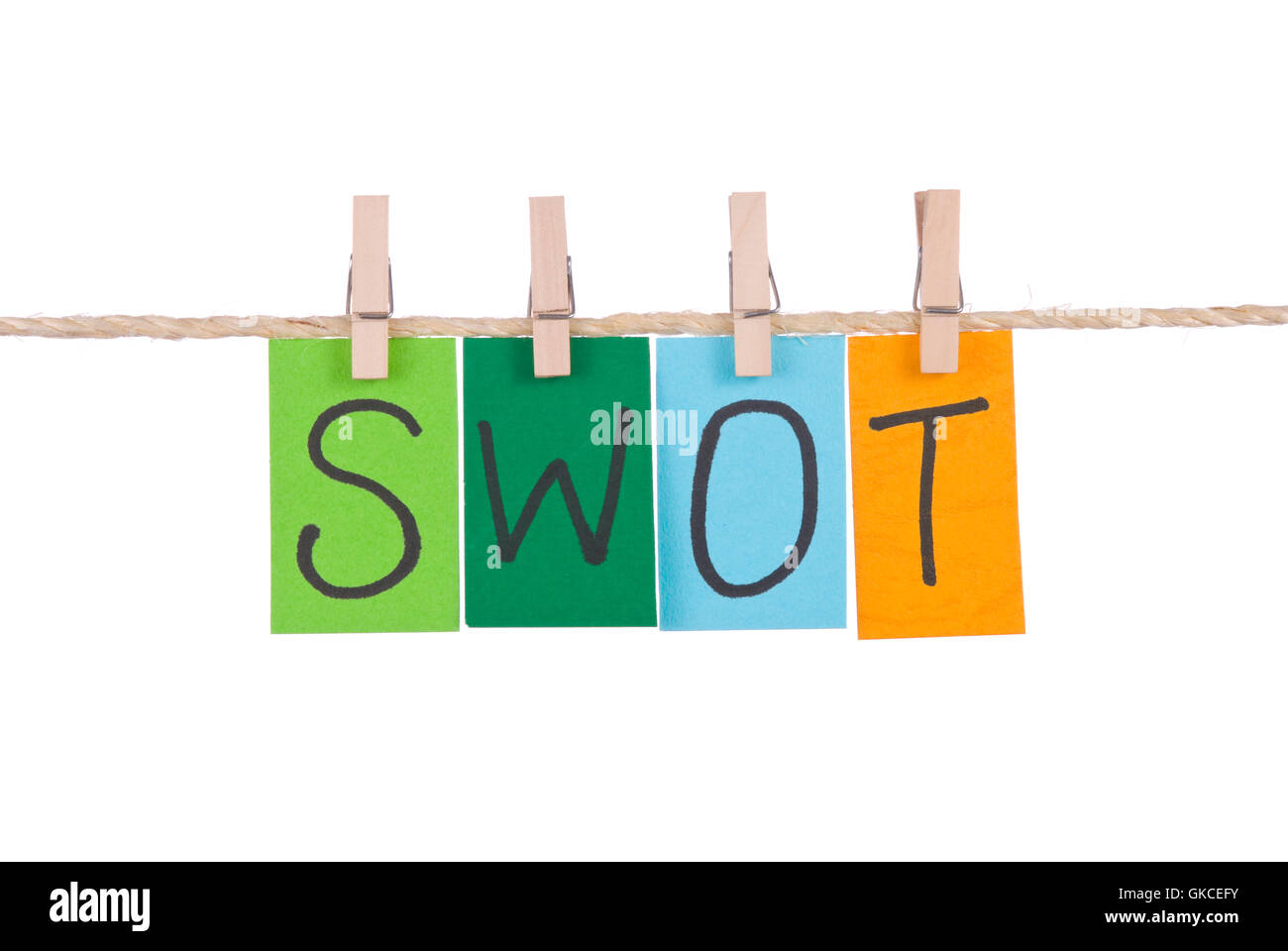 SWOT, Colorful words hang on rope Stock Photo