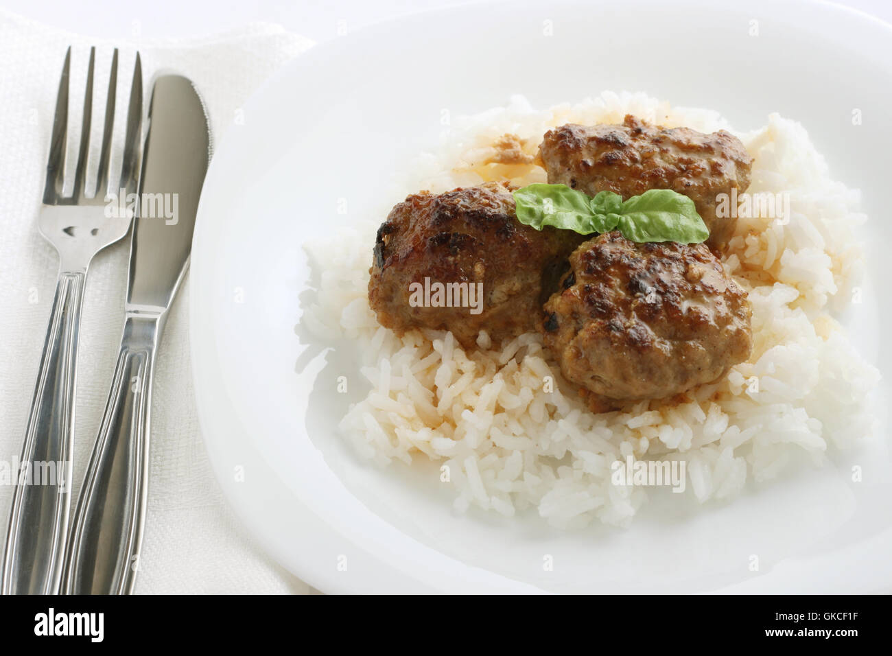 meatballs with boiled rice Stock Photo - Alamy