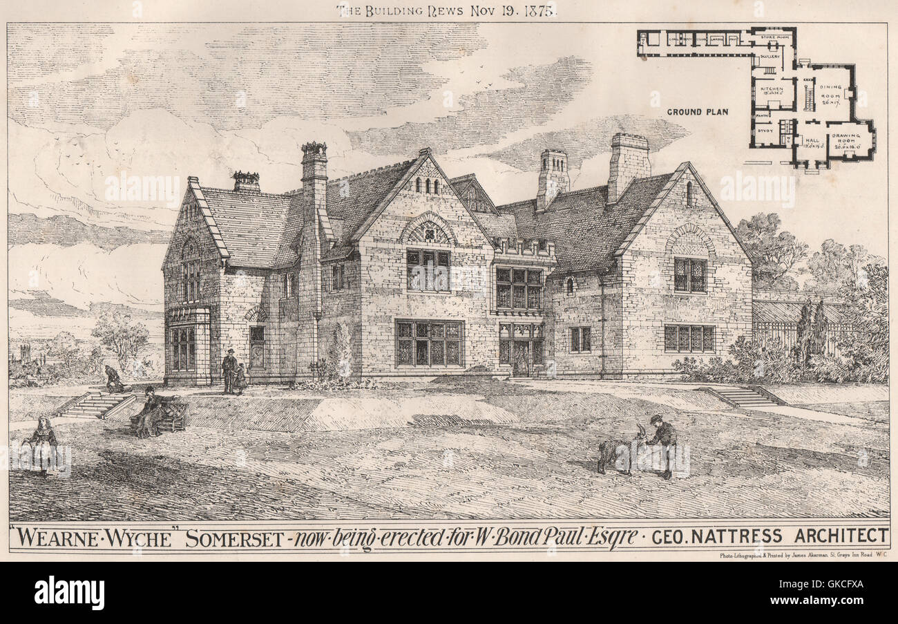 'Wearne Wyche' Somerset, for W. Bond Paul; Geo Nattress Architect, print 1875 Stock Photo