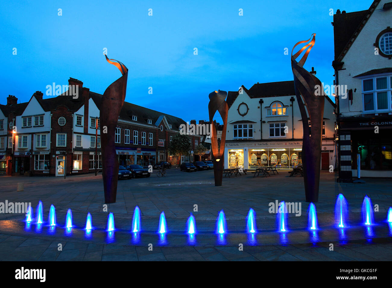 Art Sculptures in Leys Square, Letchworth Garden City, Hertfordshire County, England, UK Stock