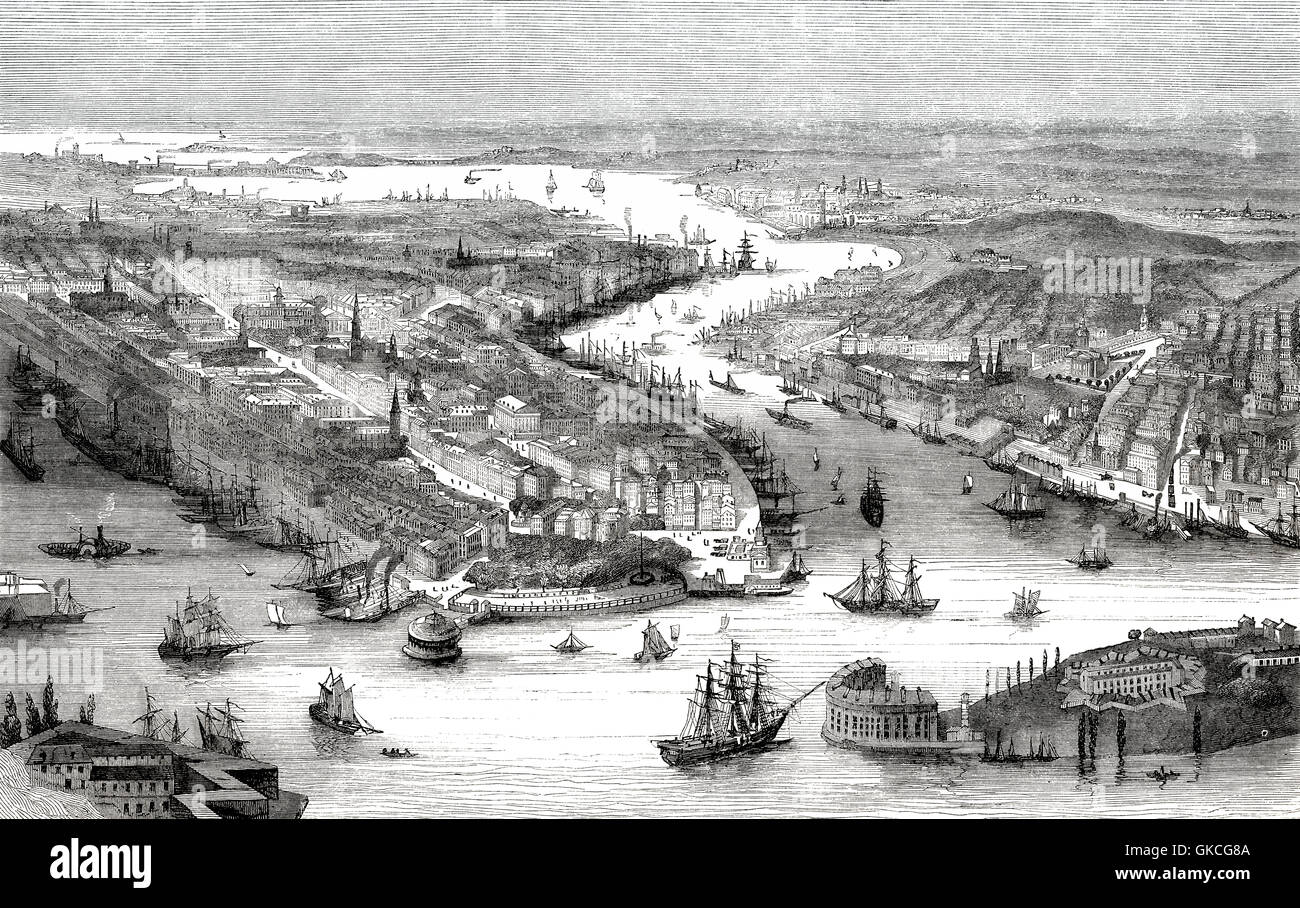 Cityscape of New York, the East River between Manhattan and Cityscape of New York, the East River between Manhattan and