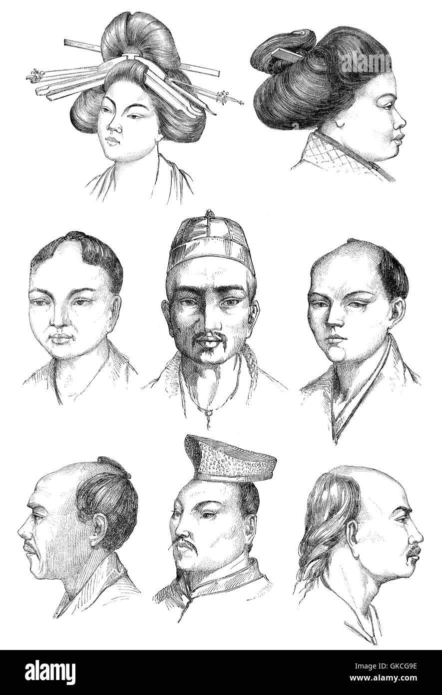 Japanese people, illustration, 19th century Stock Photo