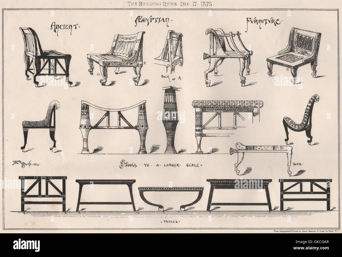 Ancient Egyptian Furniture 2 Antique Print 1875 Stock Photo