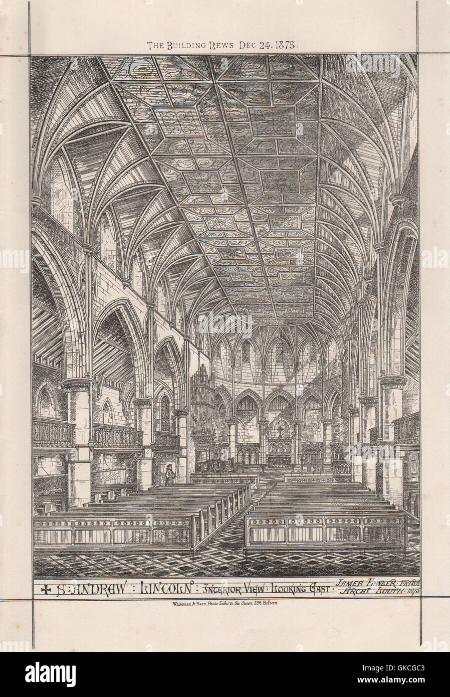 St. Andrew, Lincoln; interior view. James Fowler Architect, antique print 1875 Stock Photo