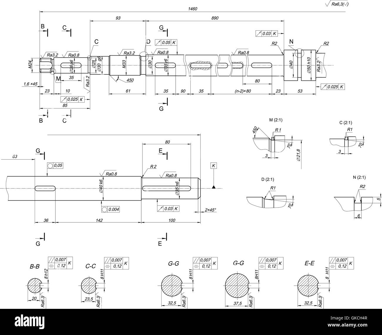 Expanded shaft sketch. Engineering drawing Stock Vector Image & Art Alamy