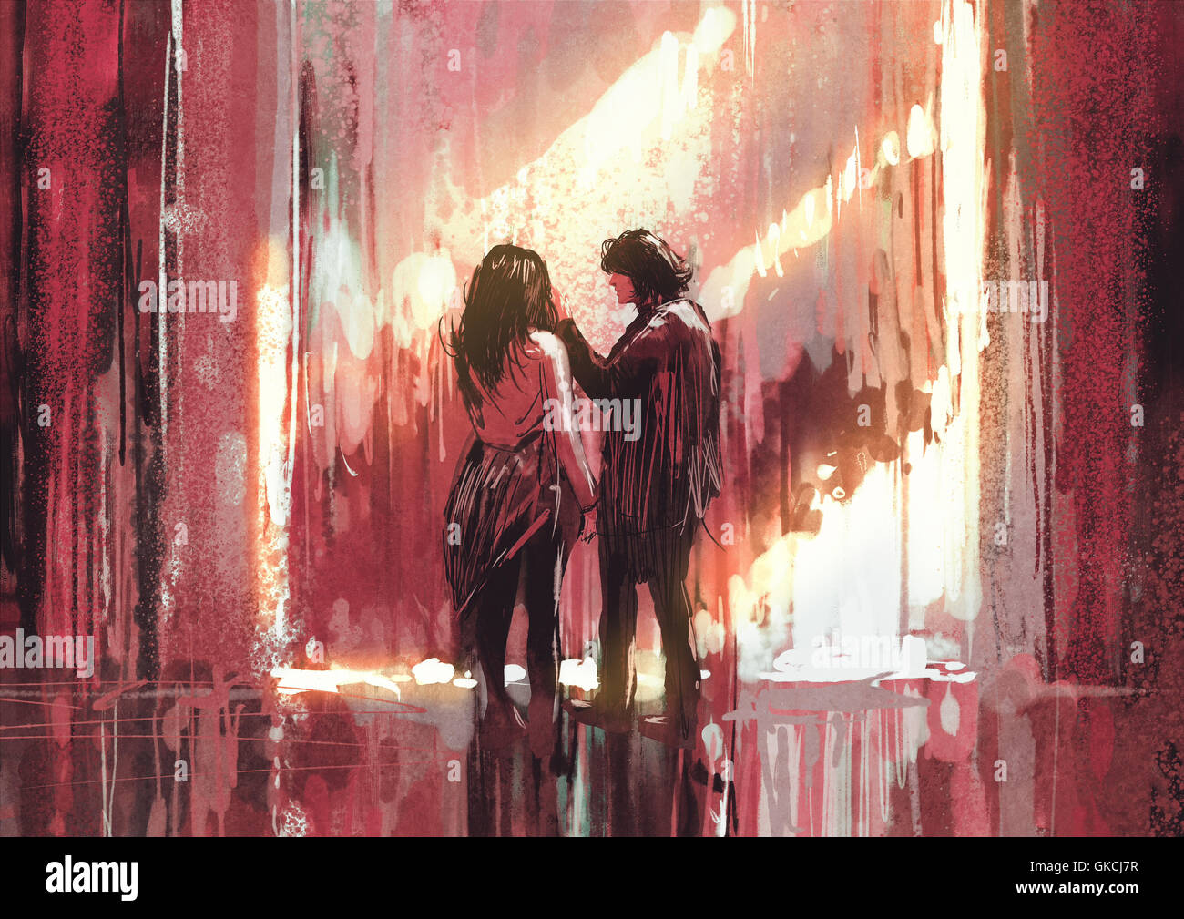 Illustration artistiques, True love, romantic couple in city