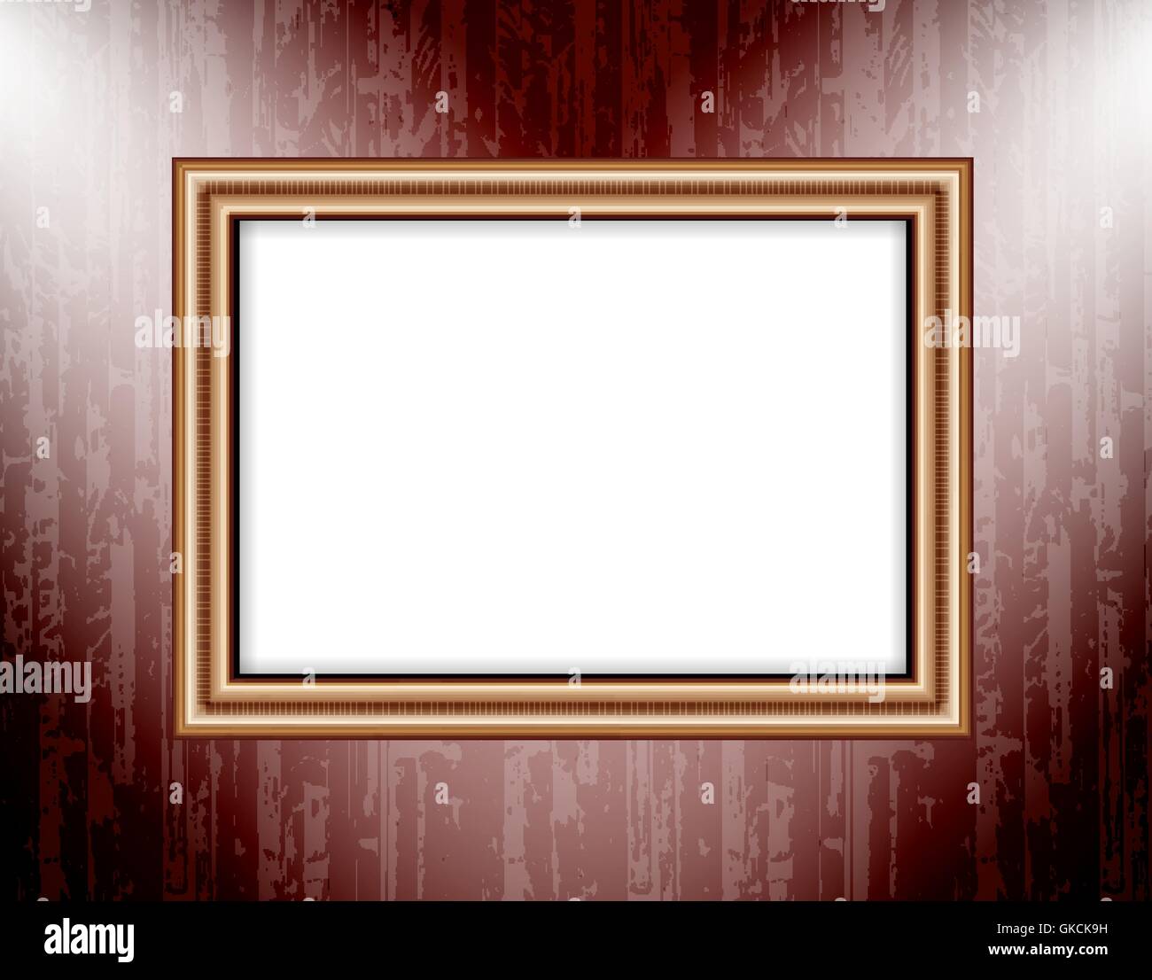 Blank frame on a colored wall lighting spotlights Stock Vector