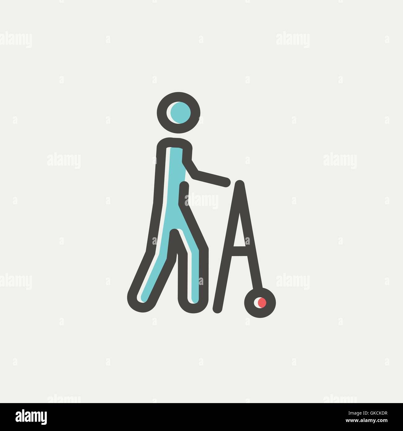 Disabled person with walker thin line icon Stock Vector