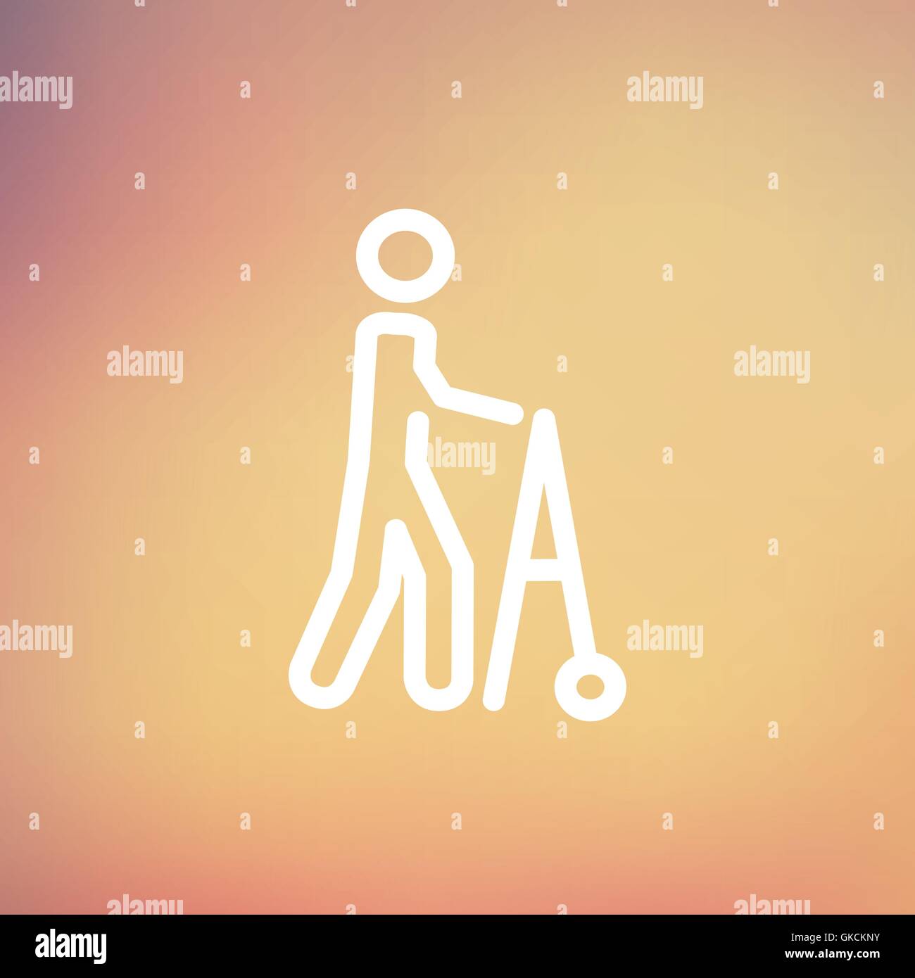 Disabled person with walker thin line icon Stock Vector
