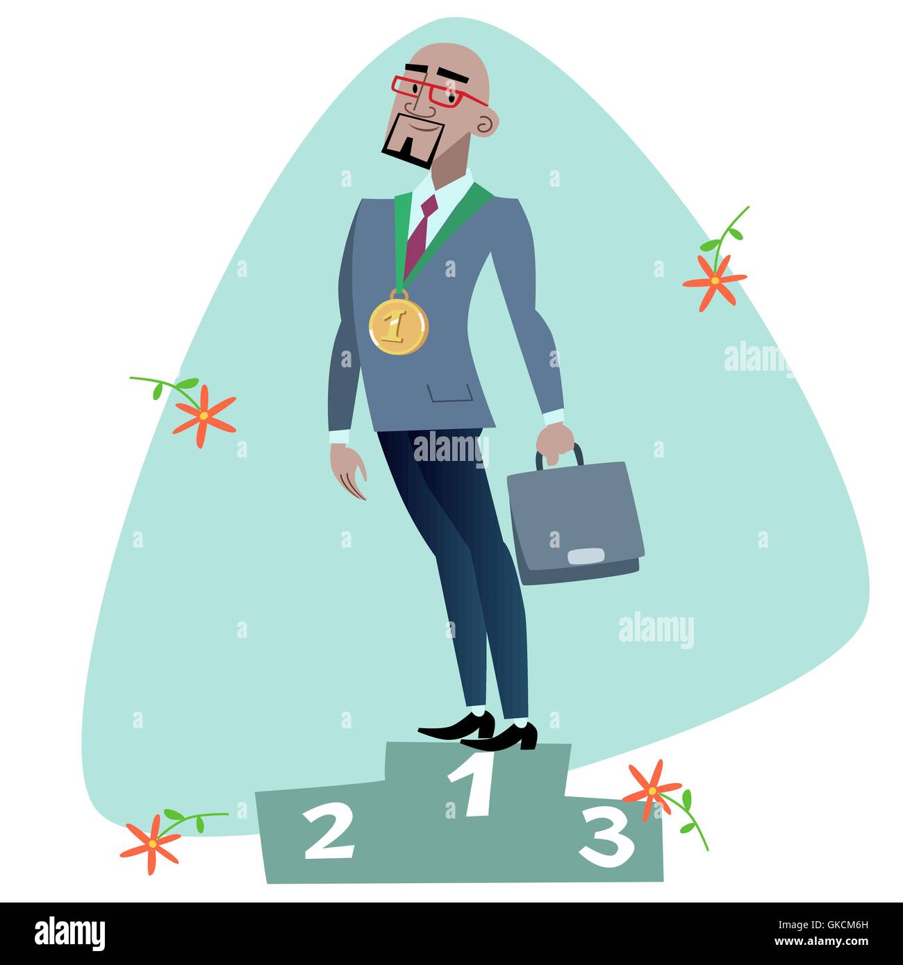 African businessman on a pedestal in the first place Stock Vector