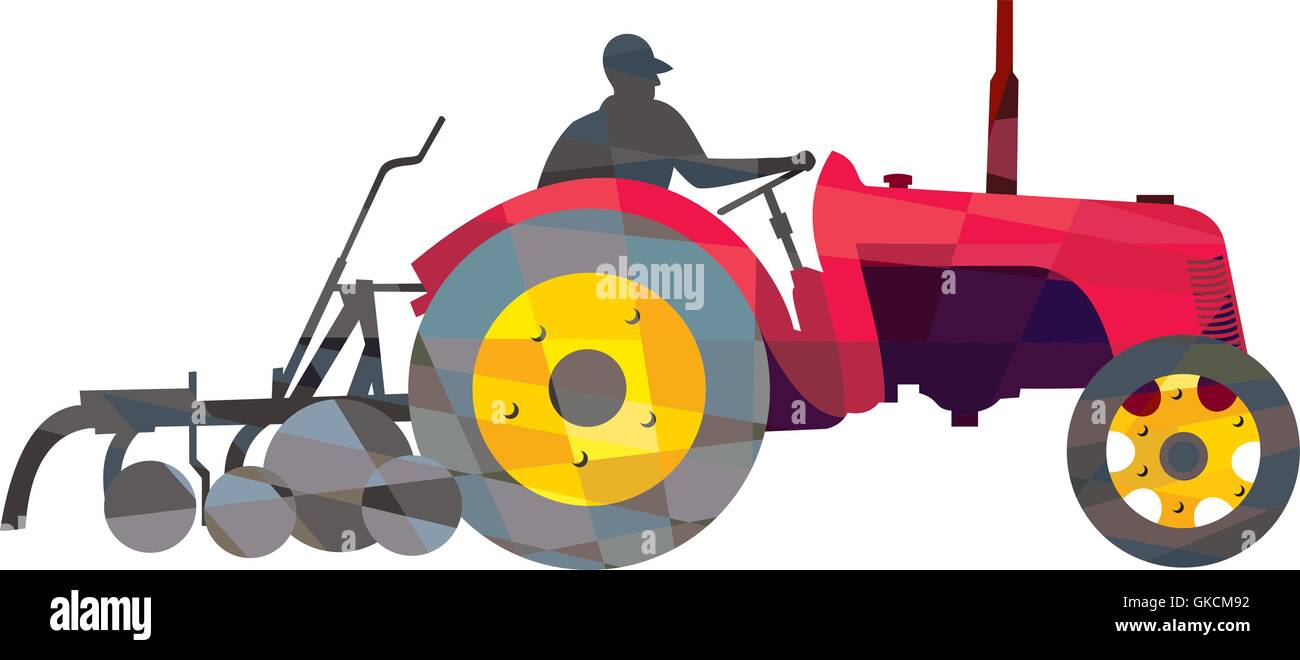 Farmer Driving Vintage Farm Tractor Low Polygon Stock Vector Image ...