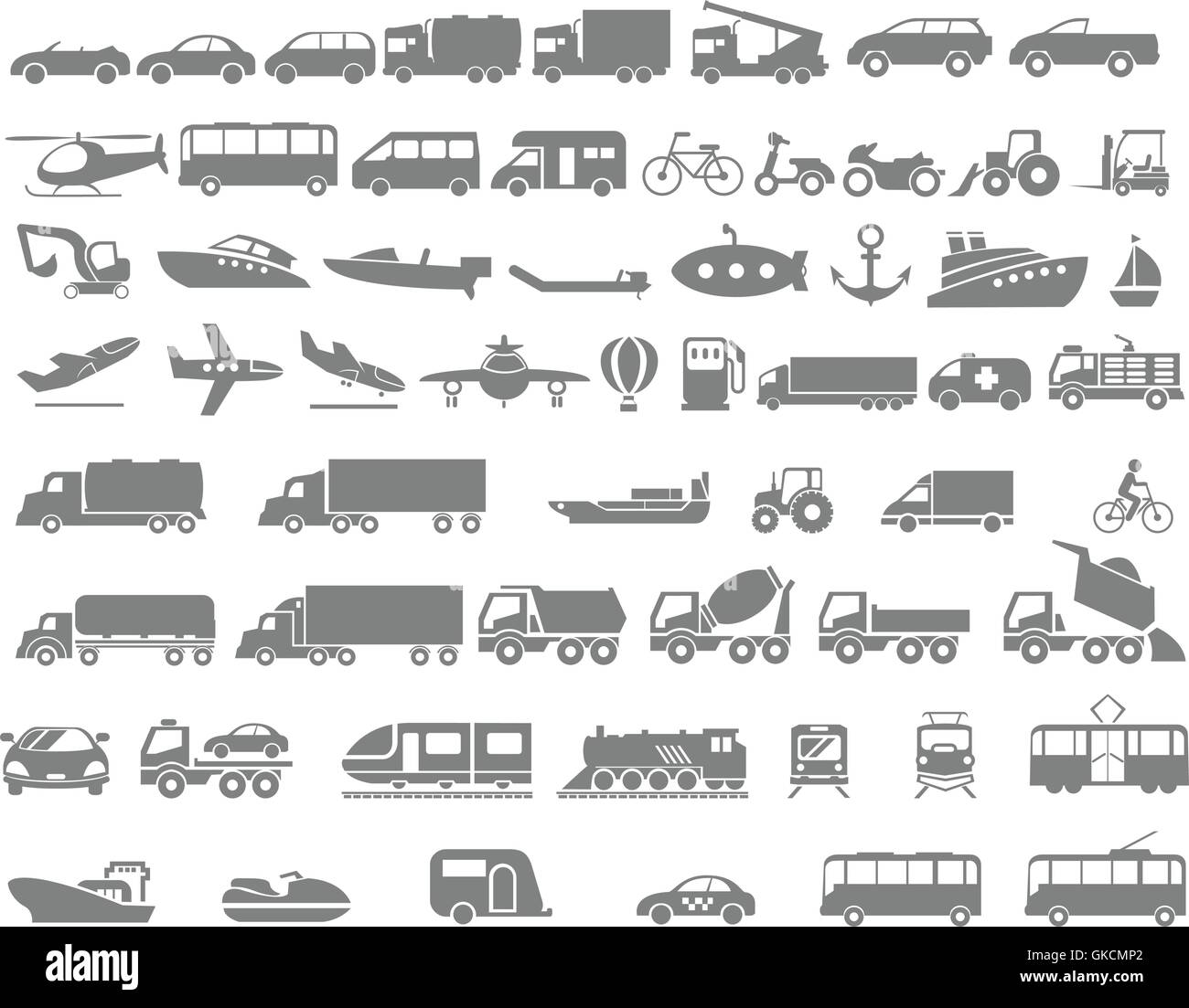 Vehicle and Transportation flat icon set Stock Vector