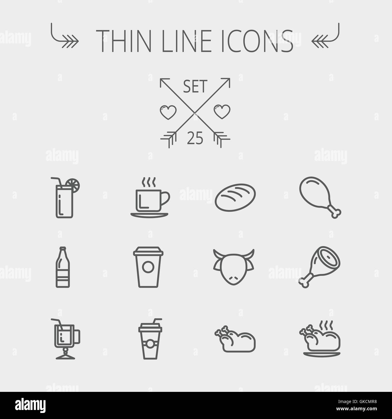 Food and drink thin line icon set Stock Vector