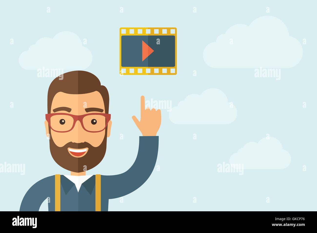 Man pointing the film strrip icon Stock Vector