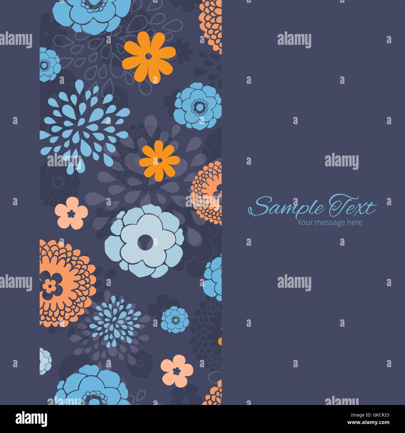 Vector Golden and Blue Night Flowers Vertical Frame Seamless Pattern ...