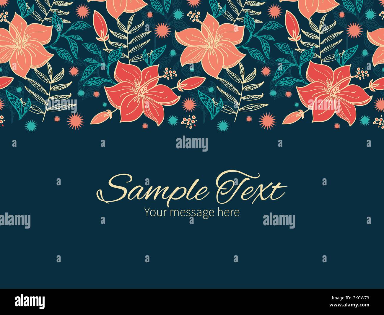 Vector vibrant tropical hibiscus flowers horizontal border greet Stock ...