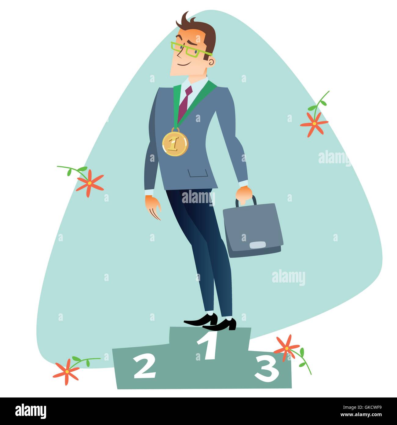 Businessman in first place of the podium business sports competi Stock Vector