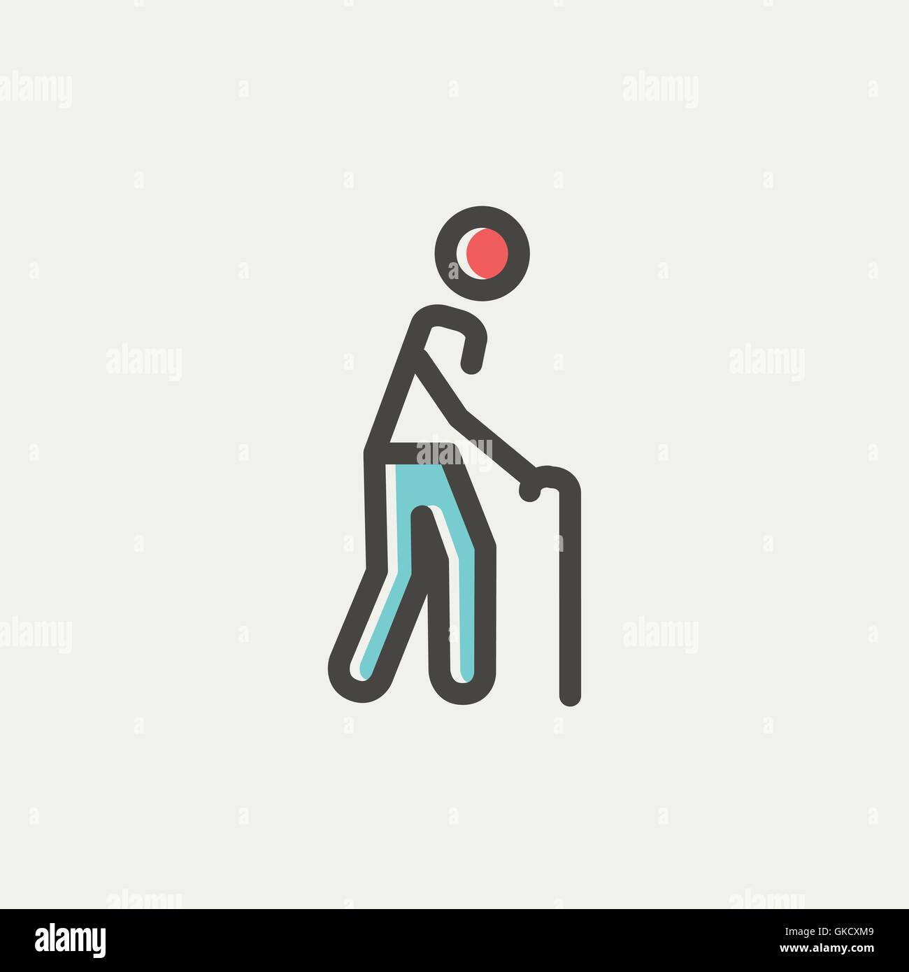 Man with Cane thin line icon Stock Vector