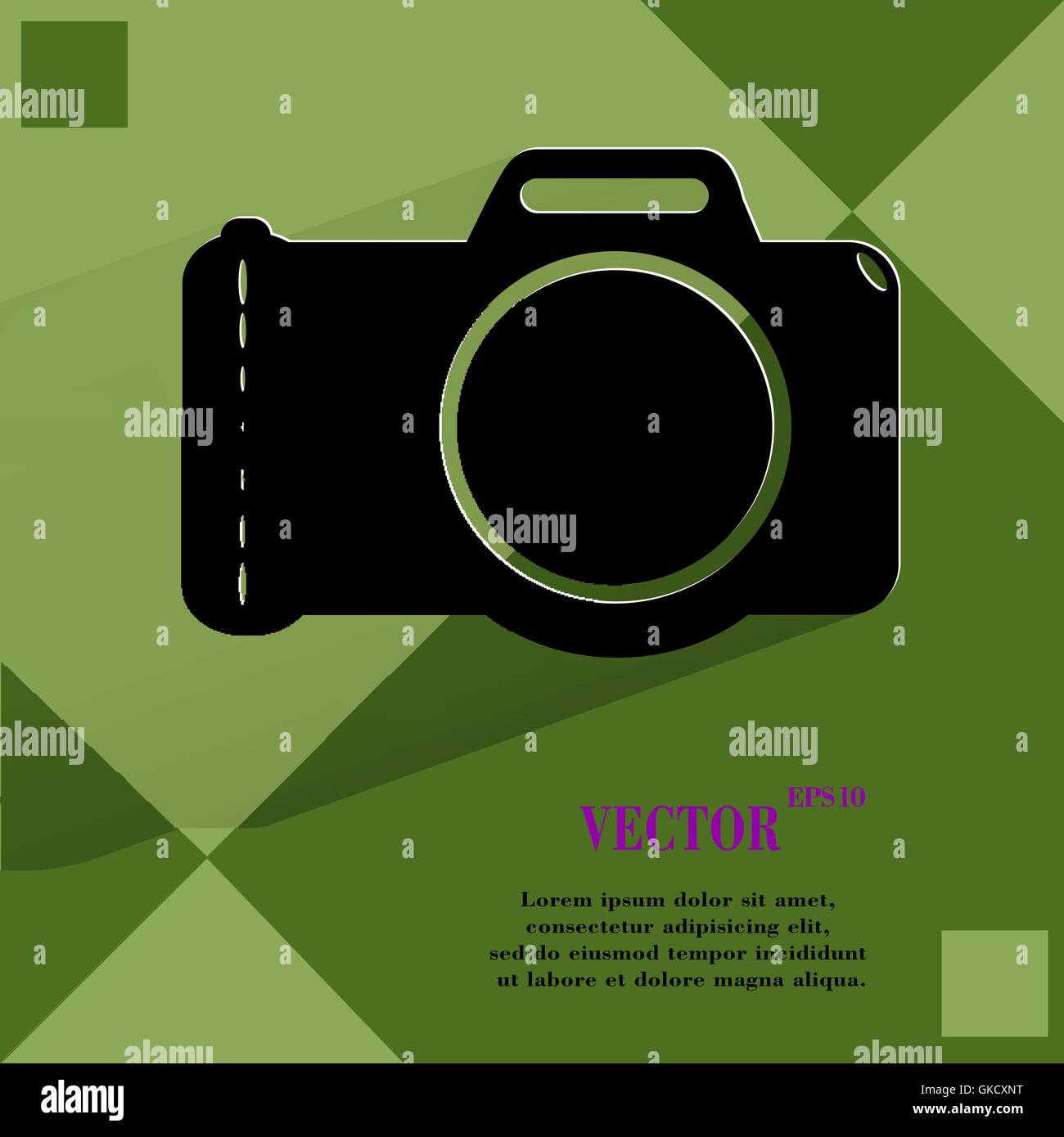 Photo camera. Flat modern web button on a flat geometric abstract background Stock Vector