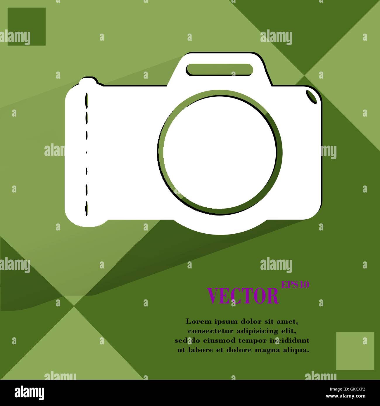 Photo camera. Flat modern web button on a flat geometric abstract background Stock Vector