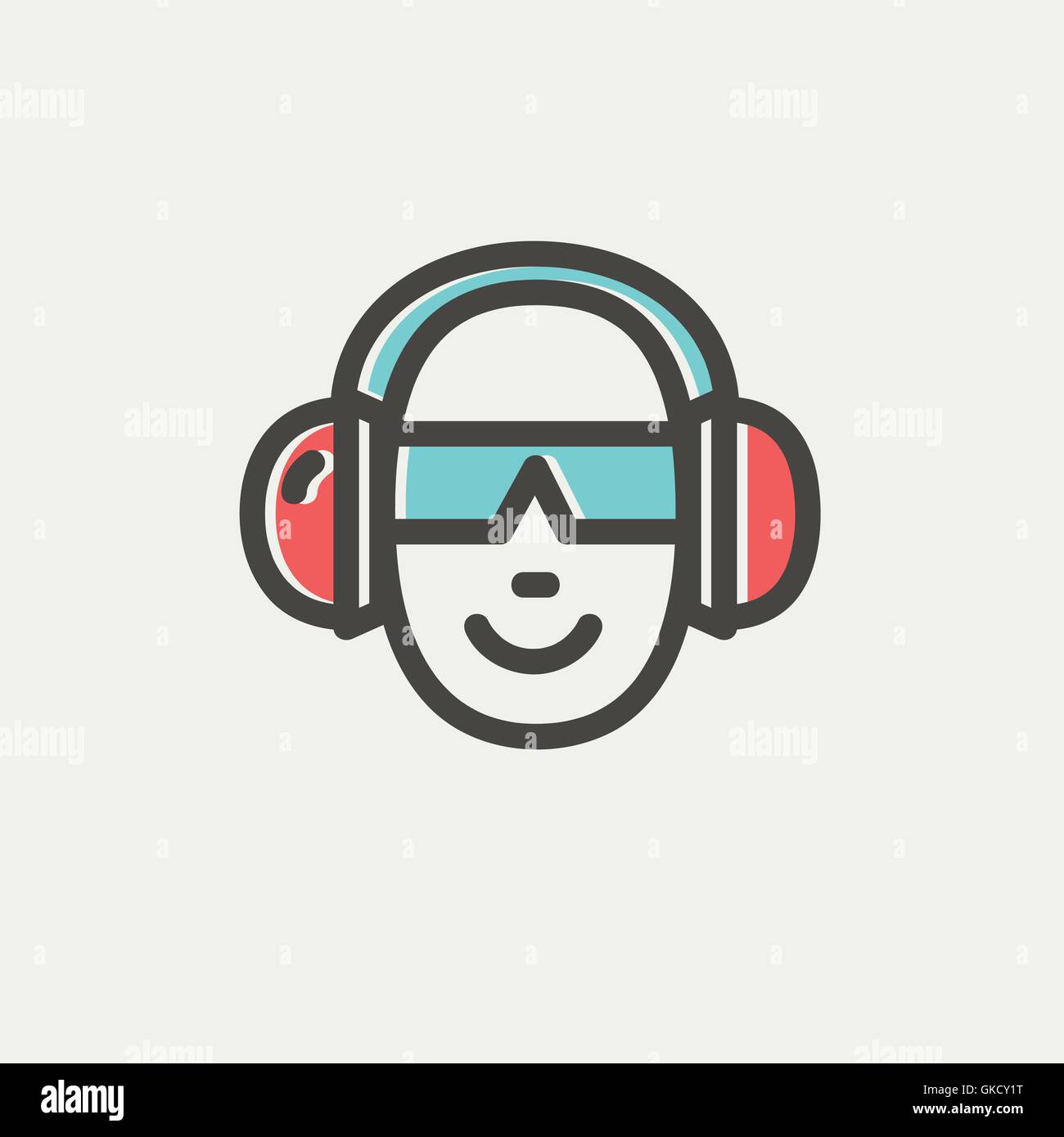 Head with headphone and sunglasses thin line icon Stock Vector