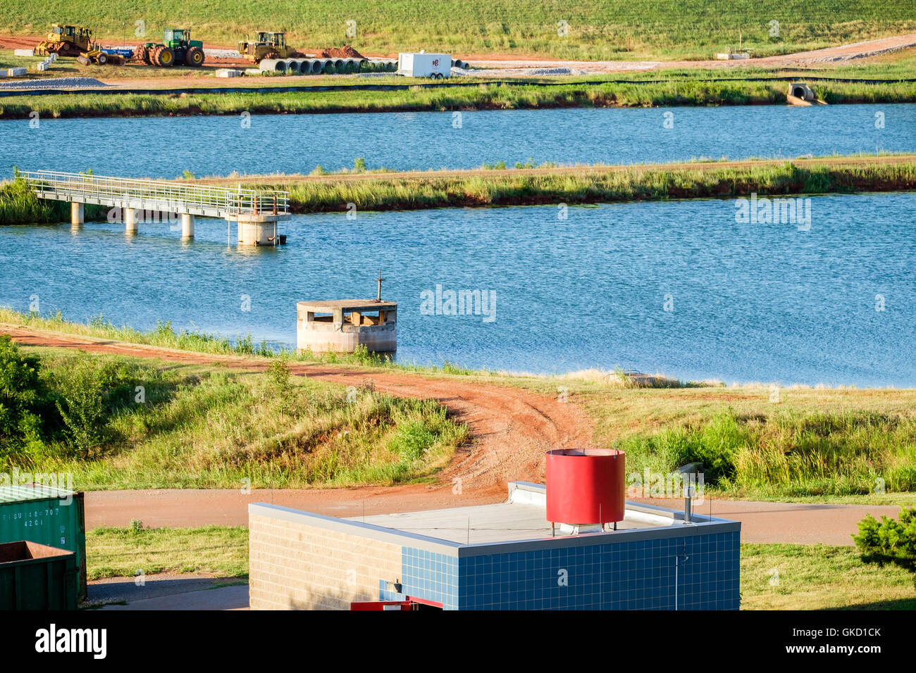 Hefner water treatment plant taken from above on 3827 W. Hefner Road in Oklahoma City, Oklahoma, USA. Stock Photo