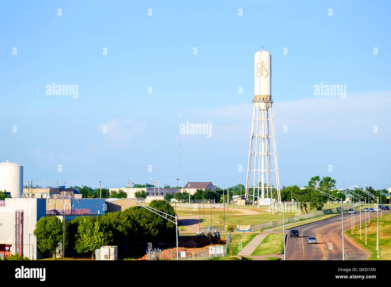 A water tower at the Hefner Lake water treatment plant in Oklahoma City, Oklahoma, USA. Stock Photo