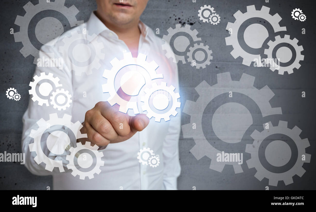 gear touchscreen is operated by man. Stock Photo