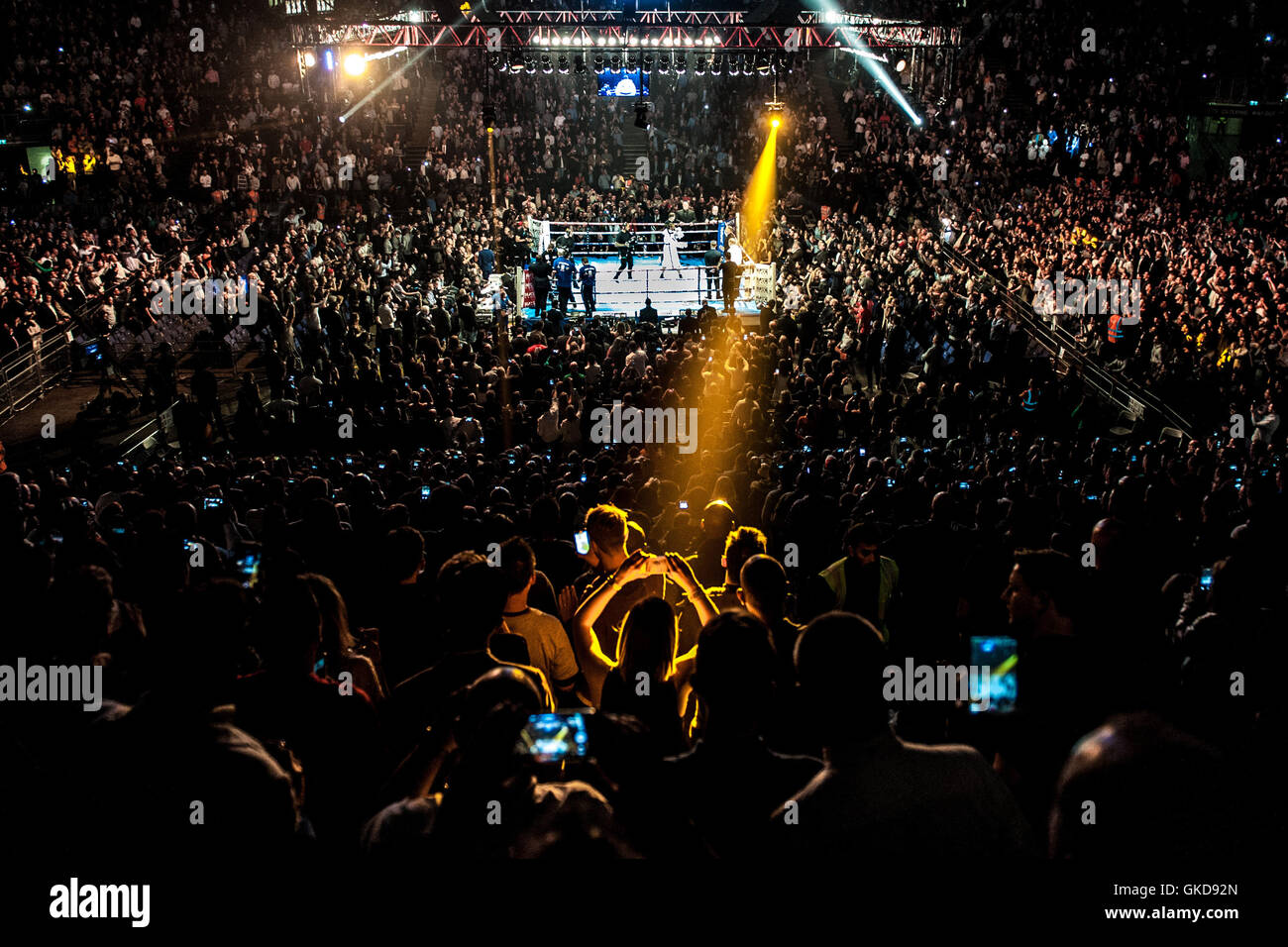 Thousands watch the David Haye and Arnold Gjerjaj heavyweight boxing ...