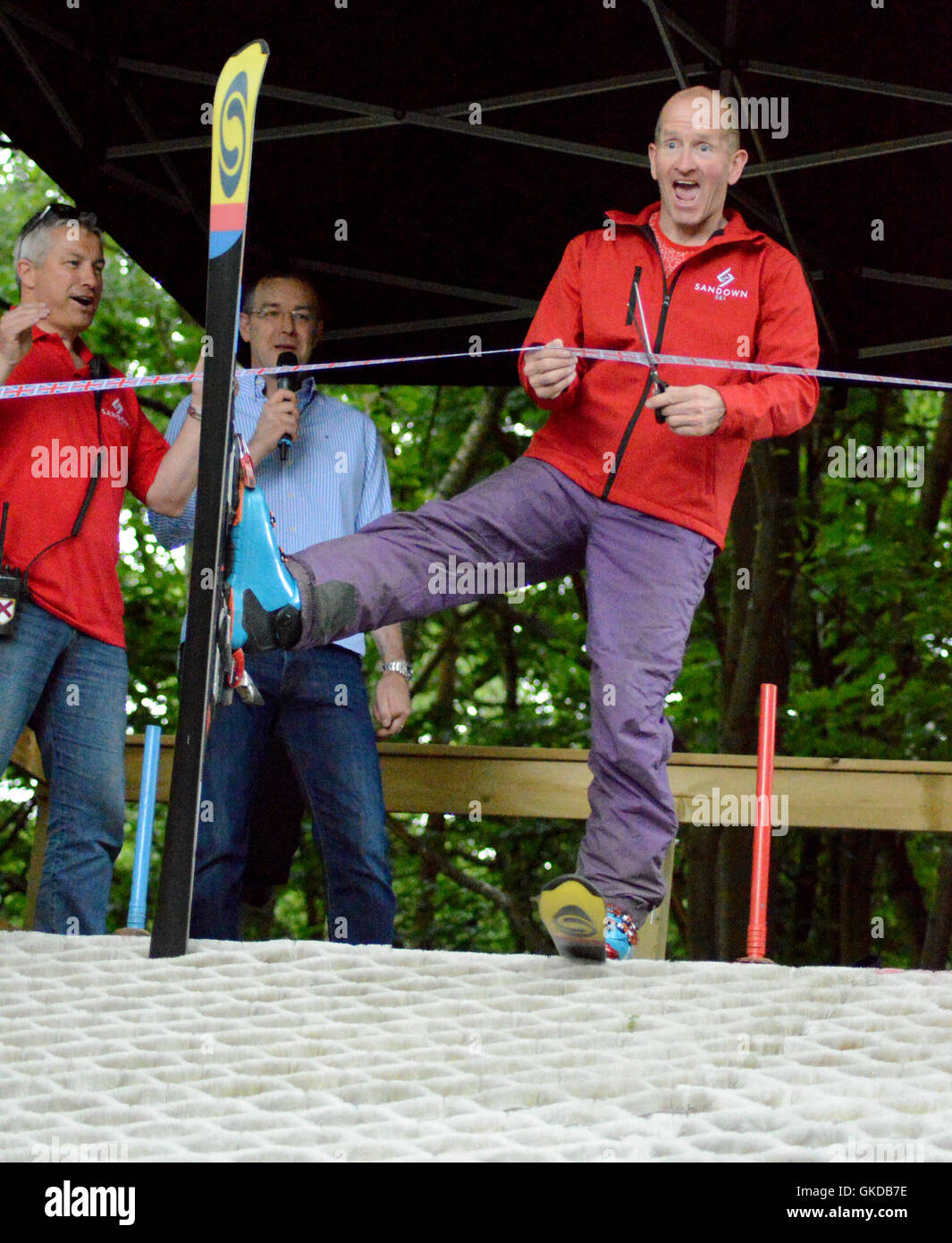 Michael Edwards, better known as Eddie 'The Eagle' Edwards, opens the new slalom course at Sandown Sports centre in Esher, Surrey  Featuring: Michael Edwards, Eddie 'The Eagle' Edwards Where: Esher, Surrey, United Kingdom When: 22 May 2016 Stock Photo